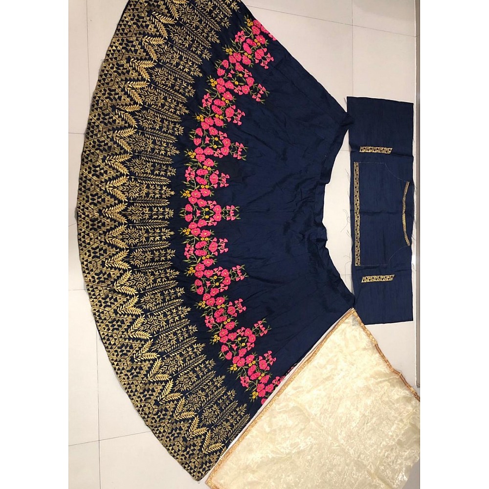 Navy blue multi thread embroidered lehenga choli