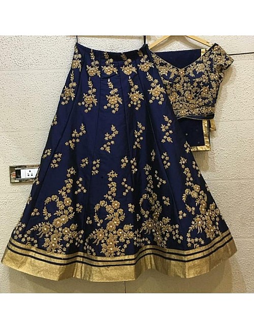 Navy blue tafeta silk embroidered lehenga choli for wedding