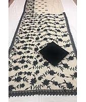 Off white net black thread embroidered designer saree
