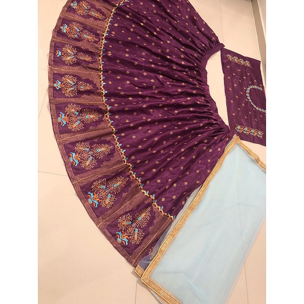 Purple banglory satin embroidered lehenga choli