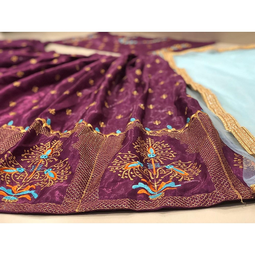 Purple banglory satin embroidered lehenga choli