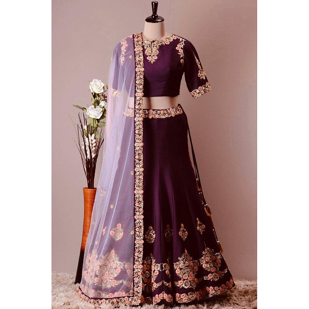Lehenga Choli : Purple banglory silk embroidered wedding ...