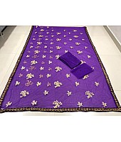 Purple net designer embroidered wedding saree