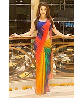 Rainbow multicolor printed fancy saree