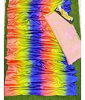 Rainbow multicolor printed ultra satin fancy saree