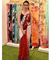 Red and white multi shaded printed stylist saree