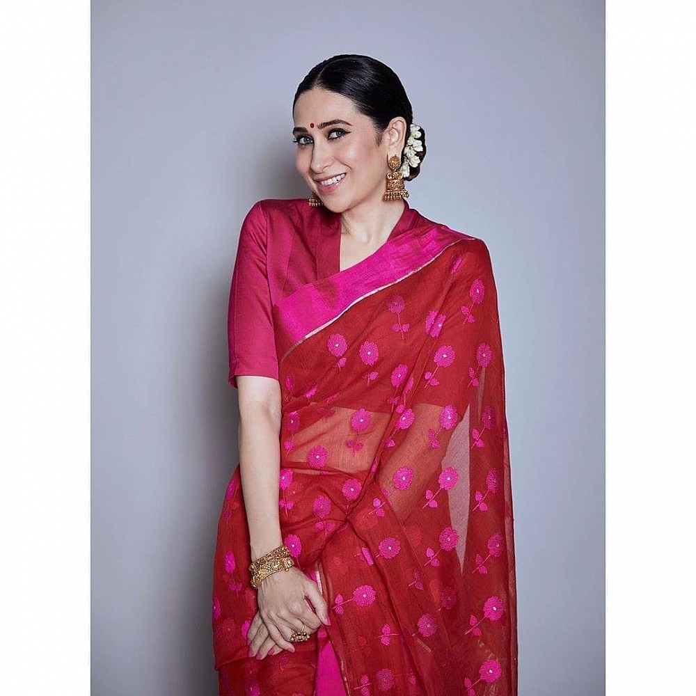 Red heavy chanderi embroidered saree
