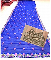 Royal blue georgette designer embroidered saree for wedding function