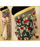 White georgette flower embroidered designer saree
