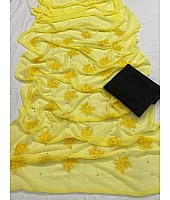 Yellow georgette embroidery and moti work saree