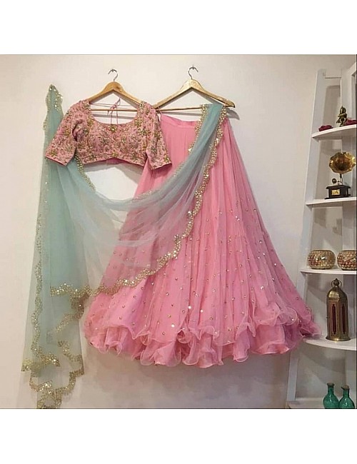 Baby pink soft net sequin embroidery work lehenga choli