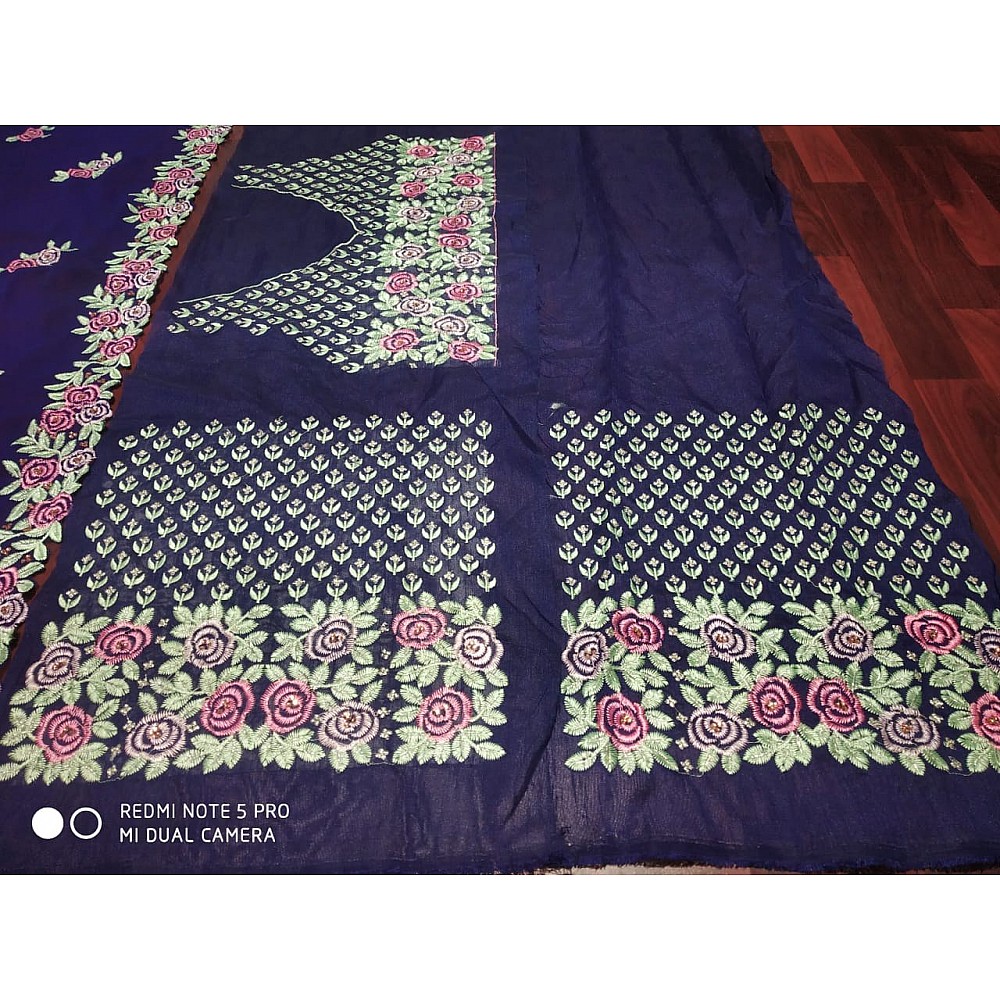 Blue georgette designer embroidered saree