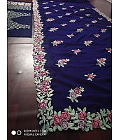 Blue georgette designer embroidered saree