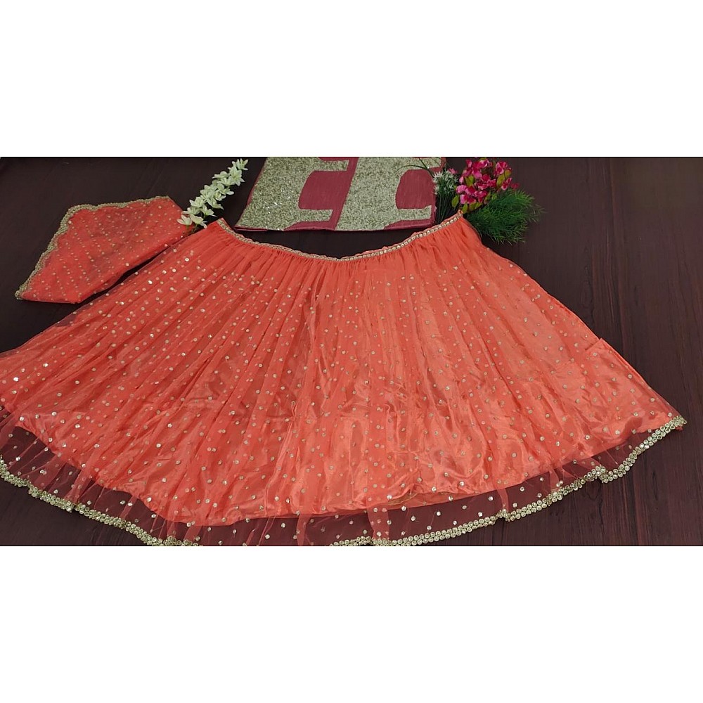 Orange soft net embroidered wedding lehenga choli