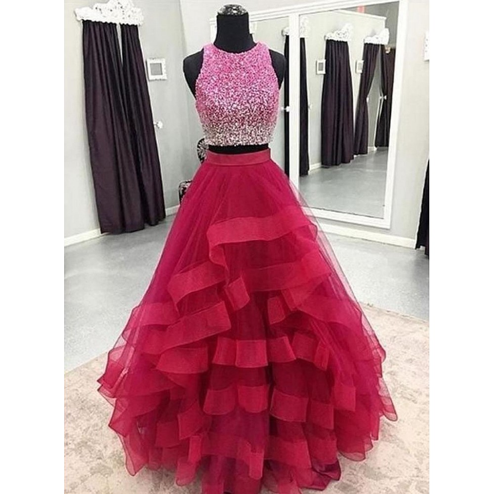 Pink soft mono net gown style croptop lehenga with sequence work blouse