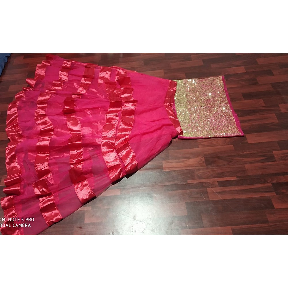 Pink soft mono net gown style croptop lehenga with sequence work blouse
