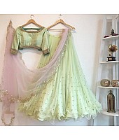 Pista green soft net sequin embroidery work lehenga choli