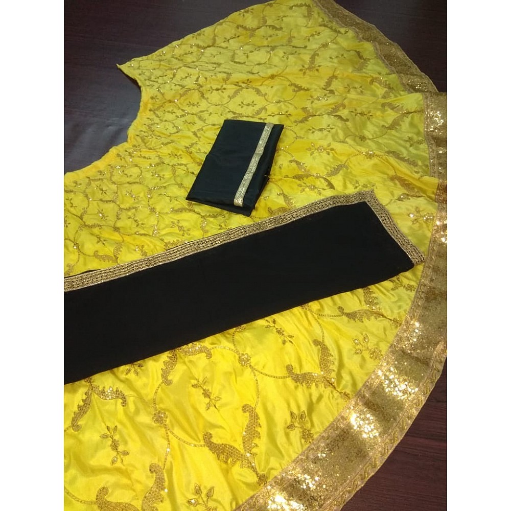 Yellow kumkum silk designer embroidered lehenga choli for ceremony