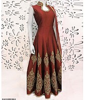 Maroon banglori silk embroidered semistitched gown