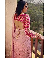 Baby pink georgette sequence and dori work saree