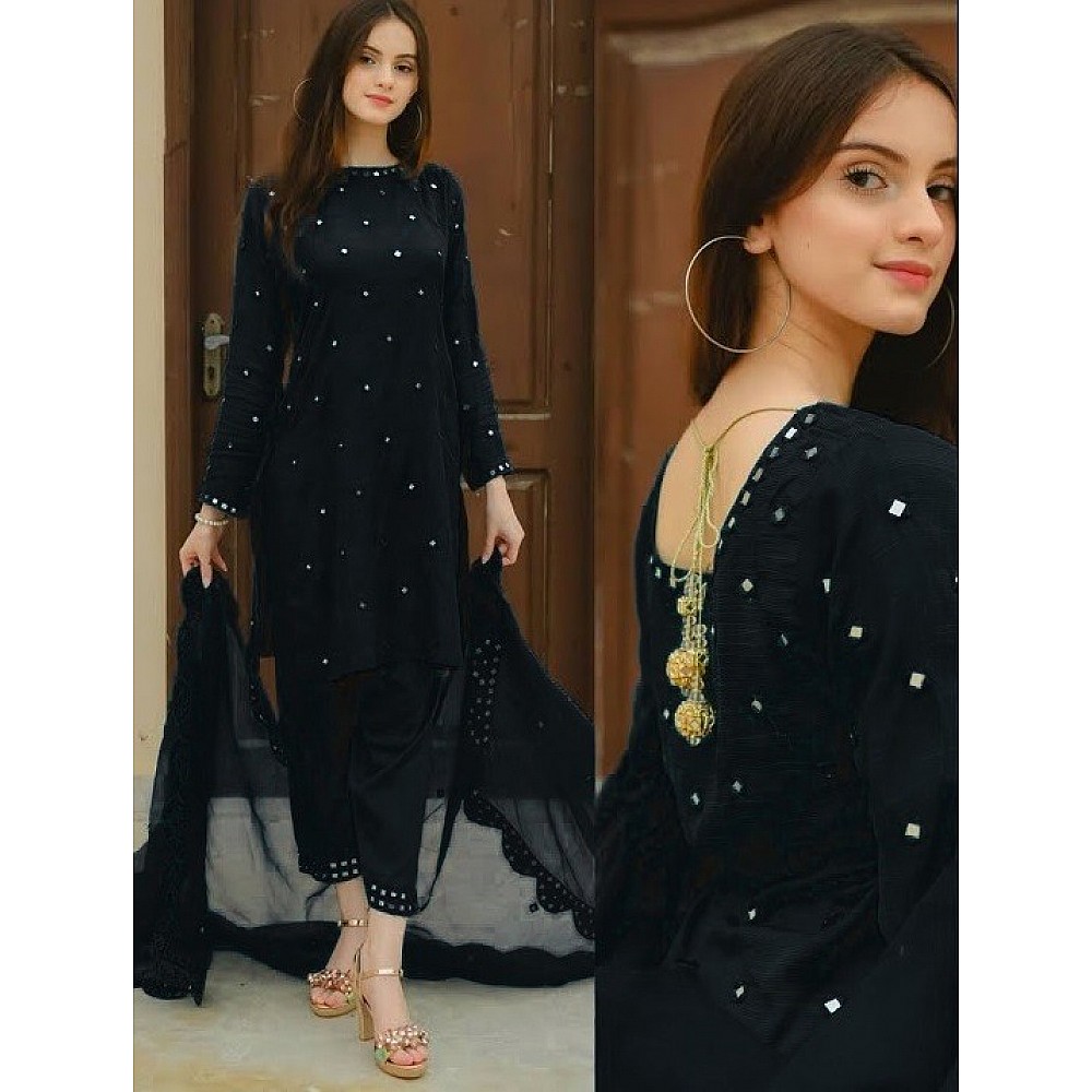 Black georgette fancy thread and zari work salwar suit