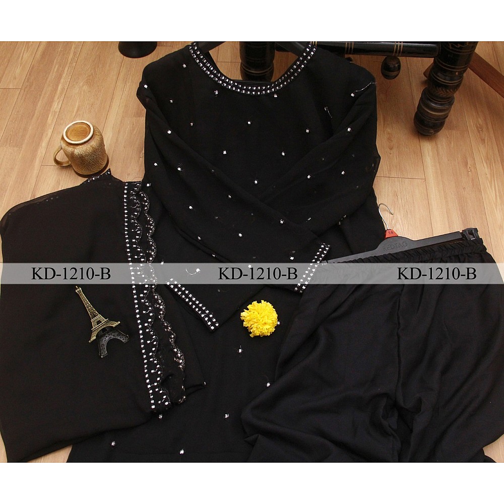 Black georgette fancy thread and zari work salwar suit