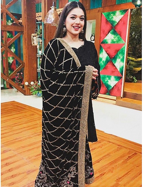 Black georgette salwar suit with heavy embroidered dupatta
