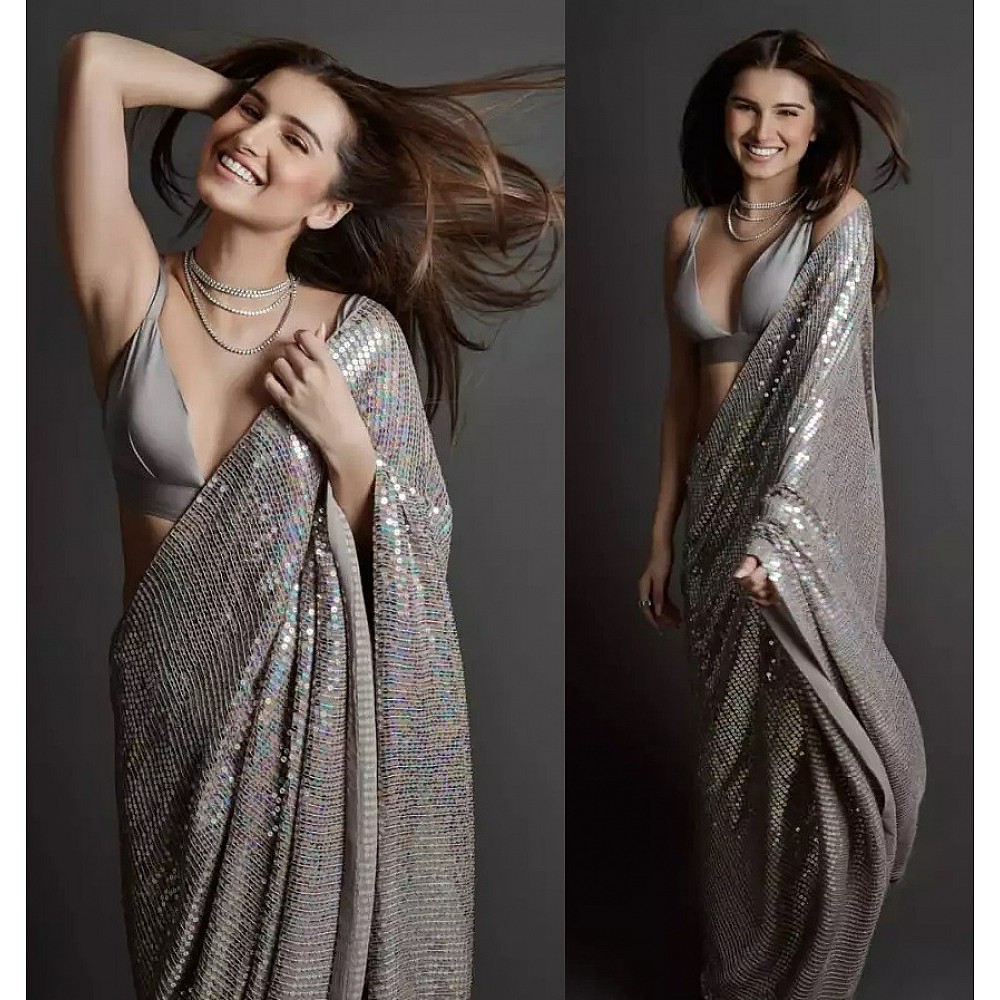 Grey Designer sequence work glamorous partywear saree