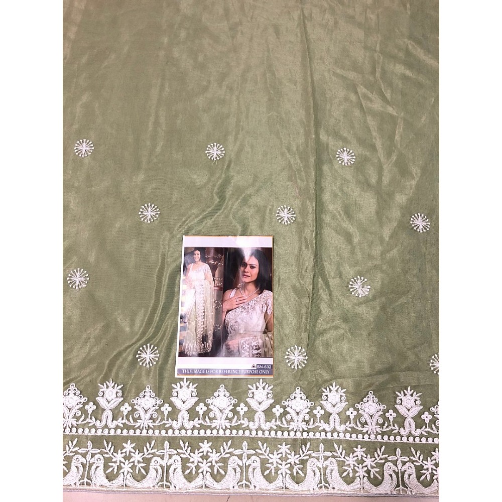 Pista green mono net designer embroidered saree