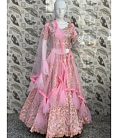 Baby pink ruby silk designer embroidered wedding lehenga