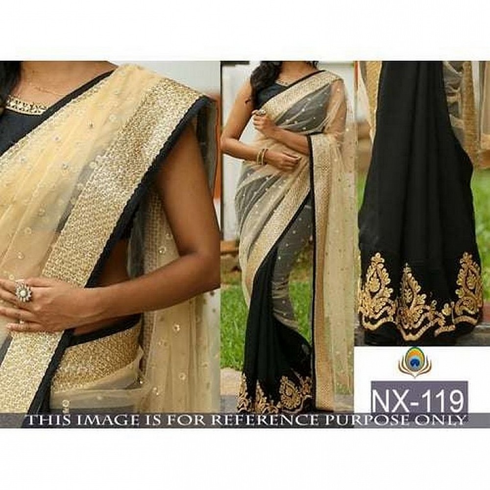 Beautiful cream and black embroidered saree