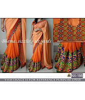 Beautiful designer orange embroidered festival saree