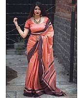 Beautiful Pink slub cotton silk casual saree