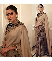 beige vichitra silk embroidered bollywood style partywear saree