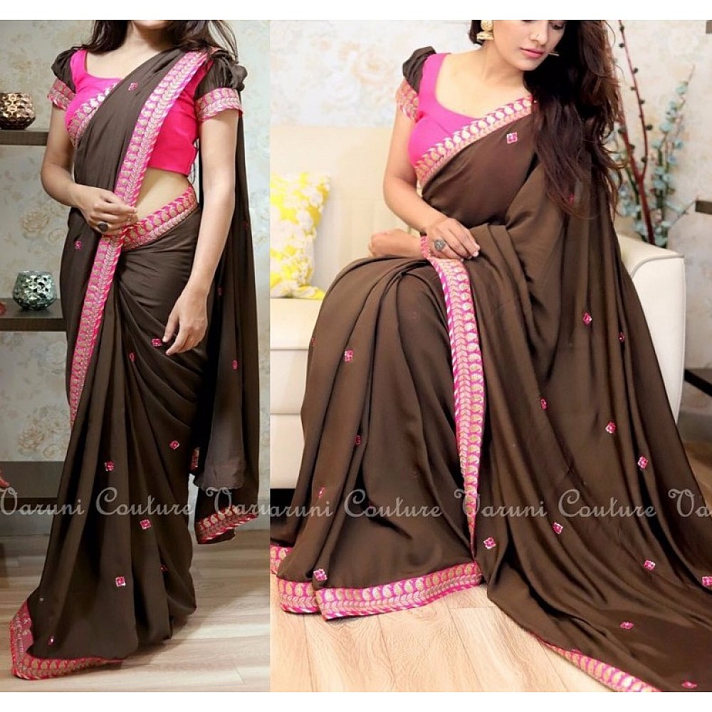 Black georgette beautiful embroidered partywear saree