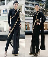 Black georgette fancy embroidered border beautiful indowestern saree