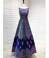 blue tapeta silk heavy embroidered wedding wear gown