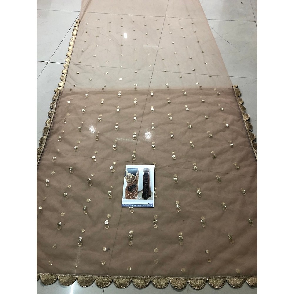brown mono net embroidered designer wedding saree