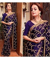 Dark blue sana silk embroidered stylist partywear saree