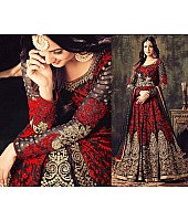 dark red georgette heavy embroidered wedding gown