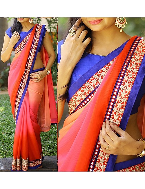 multi shaded pink colored embroidered saree