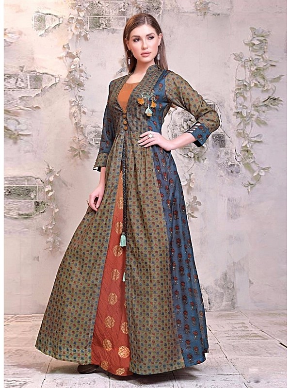 Buy Solucions Bright & Beautiful Block Printed & Lace Work Chanderi Cotton  Kurti Online at Best Prices in India - JioMart.