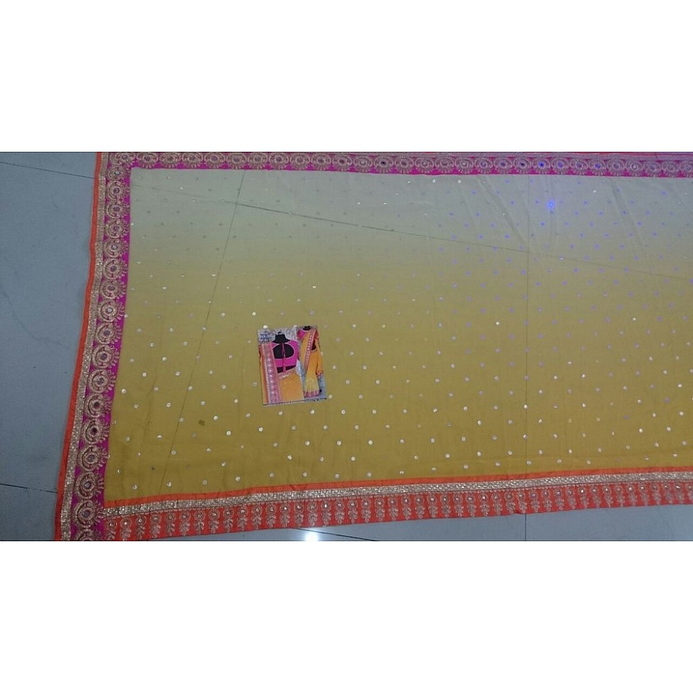 pretty look gorgeous yellow embroidered saree