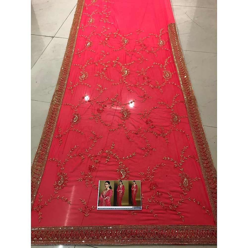 Red pure georgette embroidered bollywood stylist wedding saree