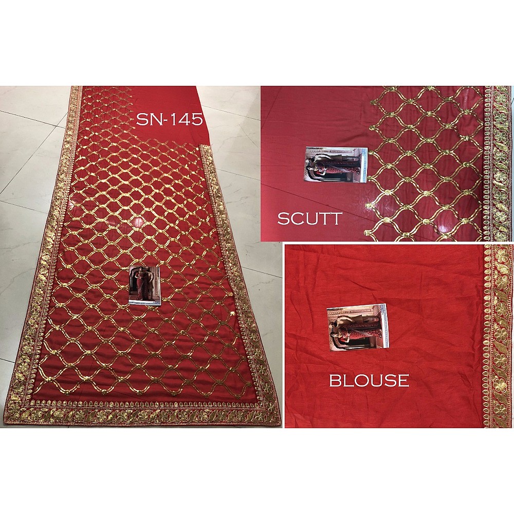 red rangoli georgette silk designer bollywood style embroidered saree