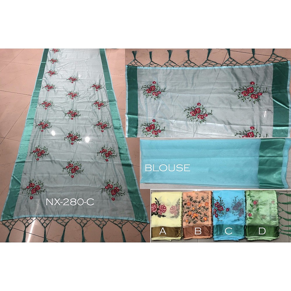 sky organza silk embroidered saree