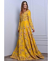 yellow heavy banglori silk embroidered wedding gown
