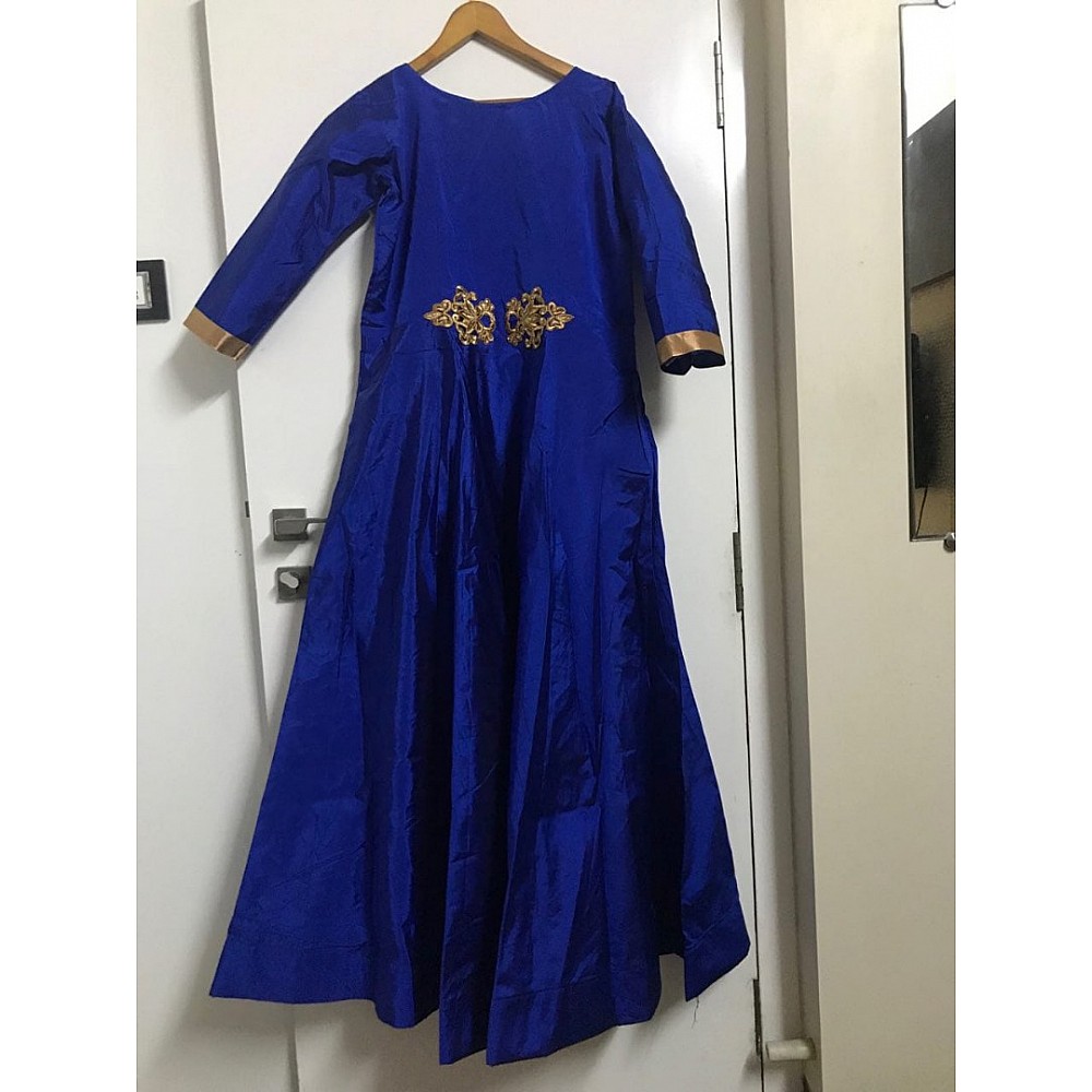 Blue tapeta silk partywear gown