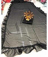 Black georgette ruffle border saree