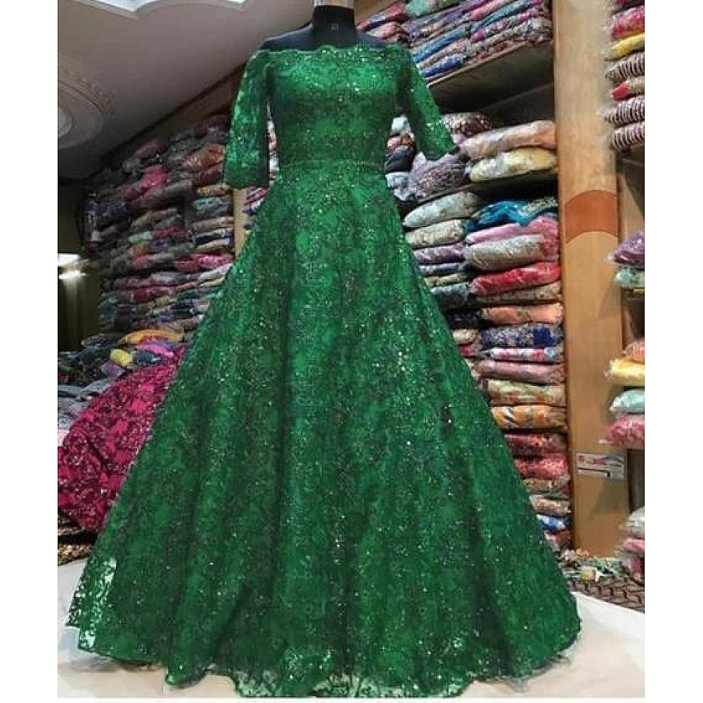 Green Heavy chain stitch embroidery work gown